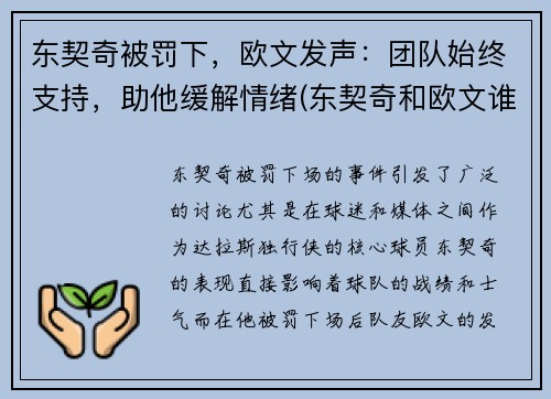 东契奇被罚下，欧文发声：团队始终支持，助他缓解情绪(东契奇和欧文谁厉害)