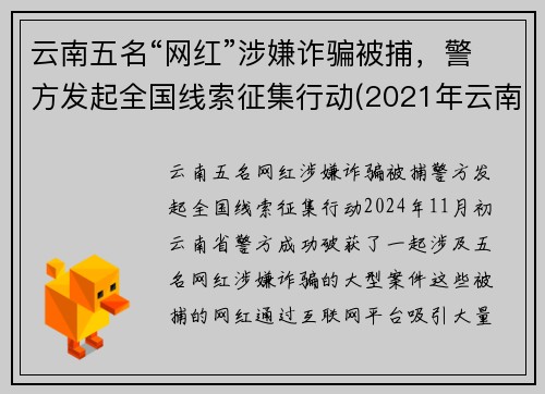 云南五名“网红”涉嫌诈骗被捕，警方发起全国线索征集行动(2021年云南网络诈骗最新消息)